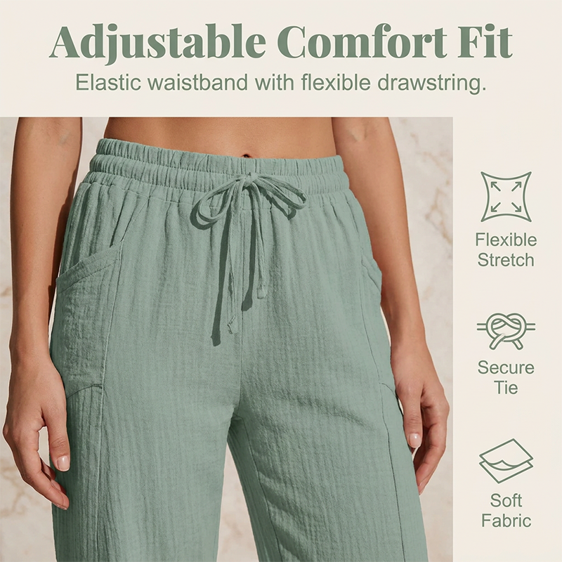 Pantalon Capri Femme Léger en Coton Lin Respirant