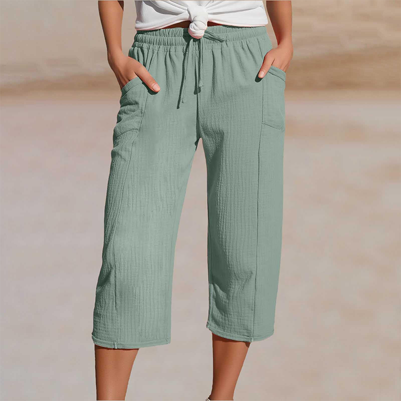 Pantalon Capri Femme Léger en Coton Lin Respirant