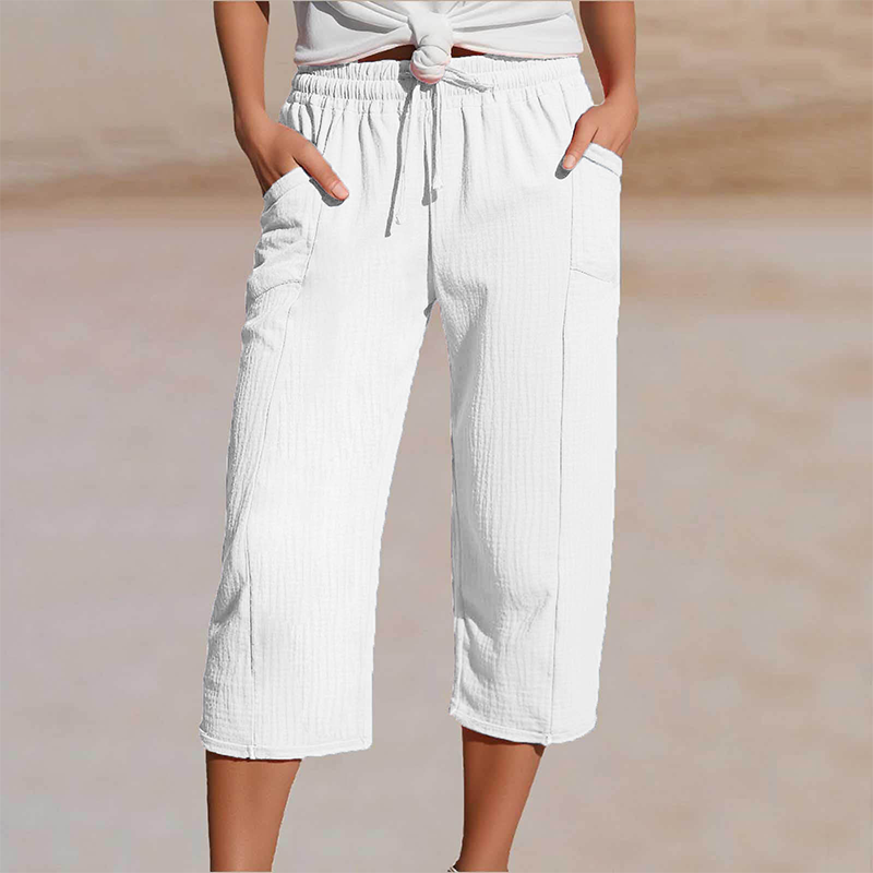 Pantalon Capri Femme Léger en Coton Lin Respirant