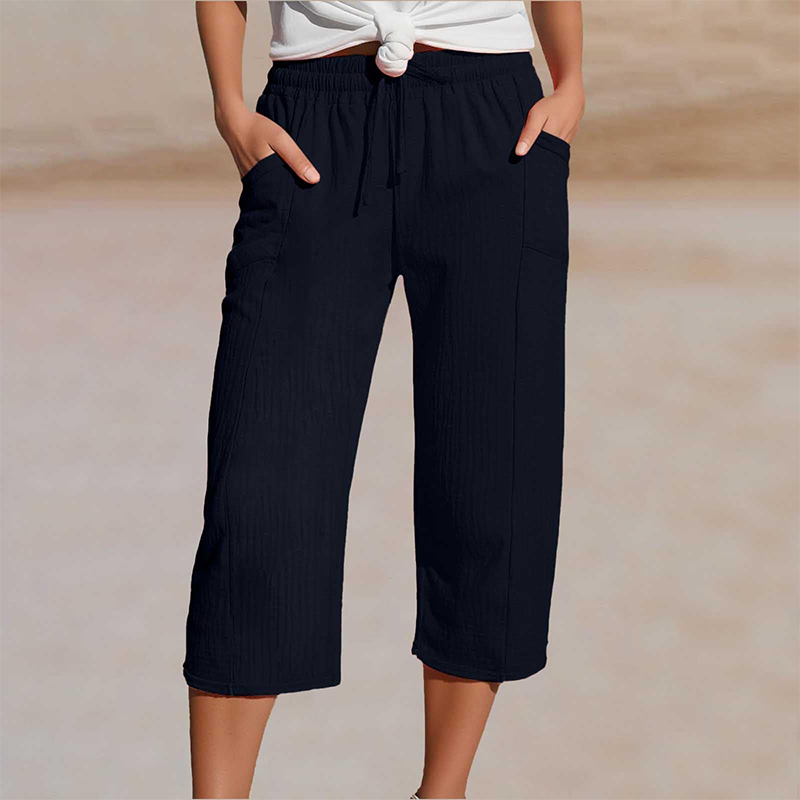 Pantalon Capri Femme Léger en Coton Lin Respirant
