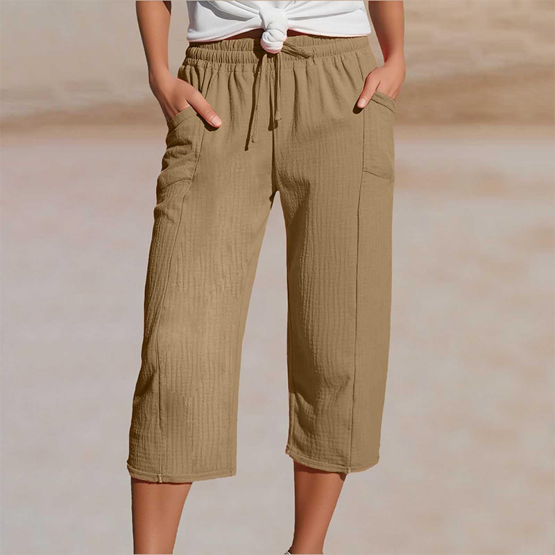 Pantalon Capri Femme Léger en Coton Lin Respirant