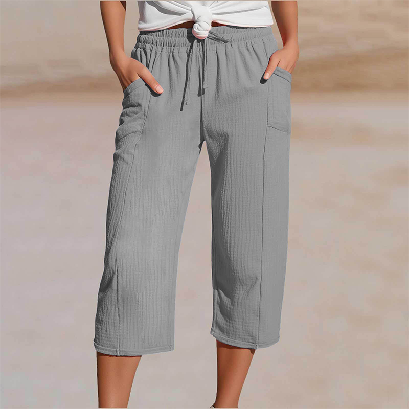 Pantalon Capri Femme Léger en Coton Lin Respirant