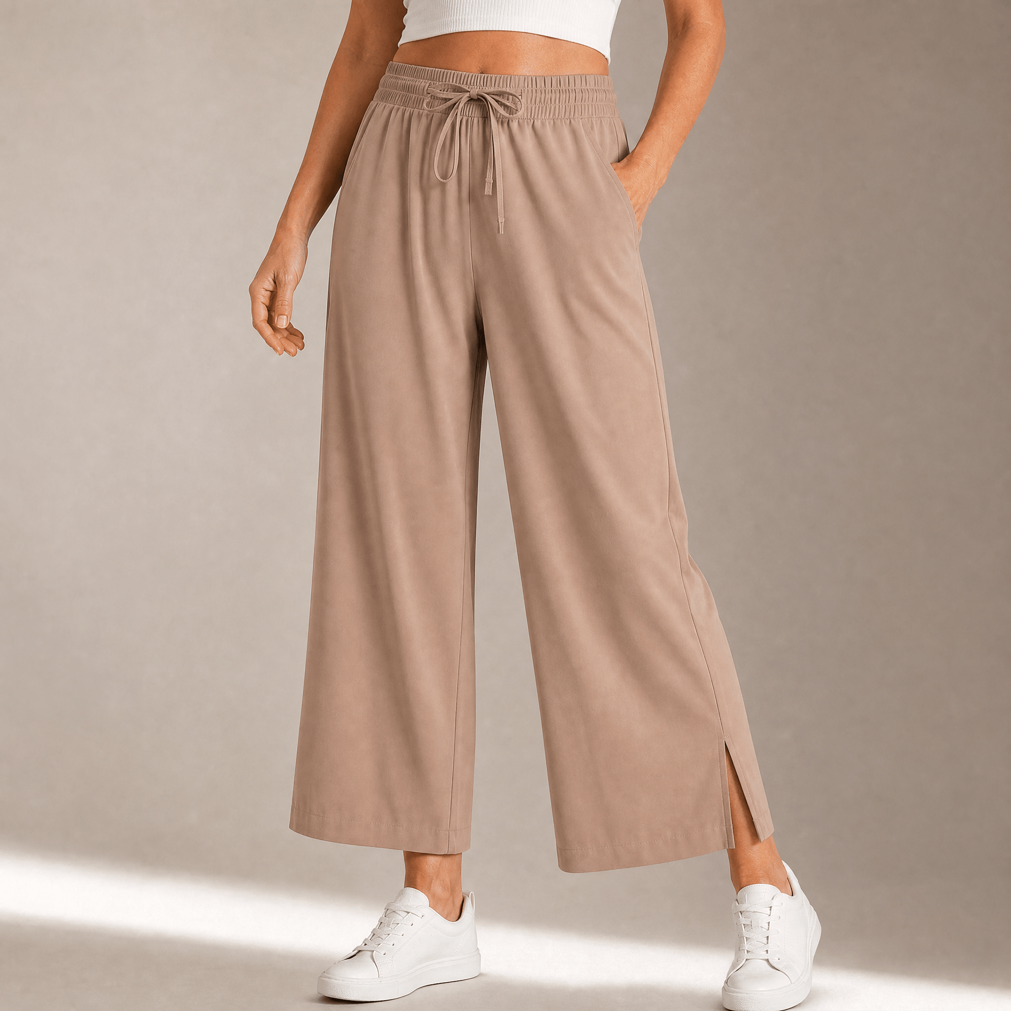 Pantalon Large Femme Veluna – Cropped, Style Épuré