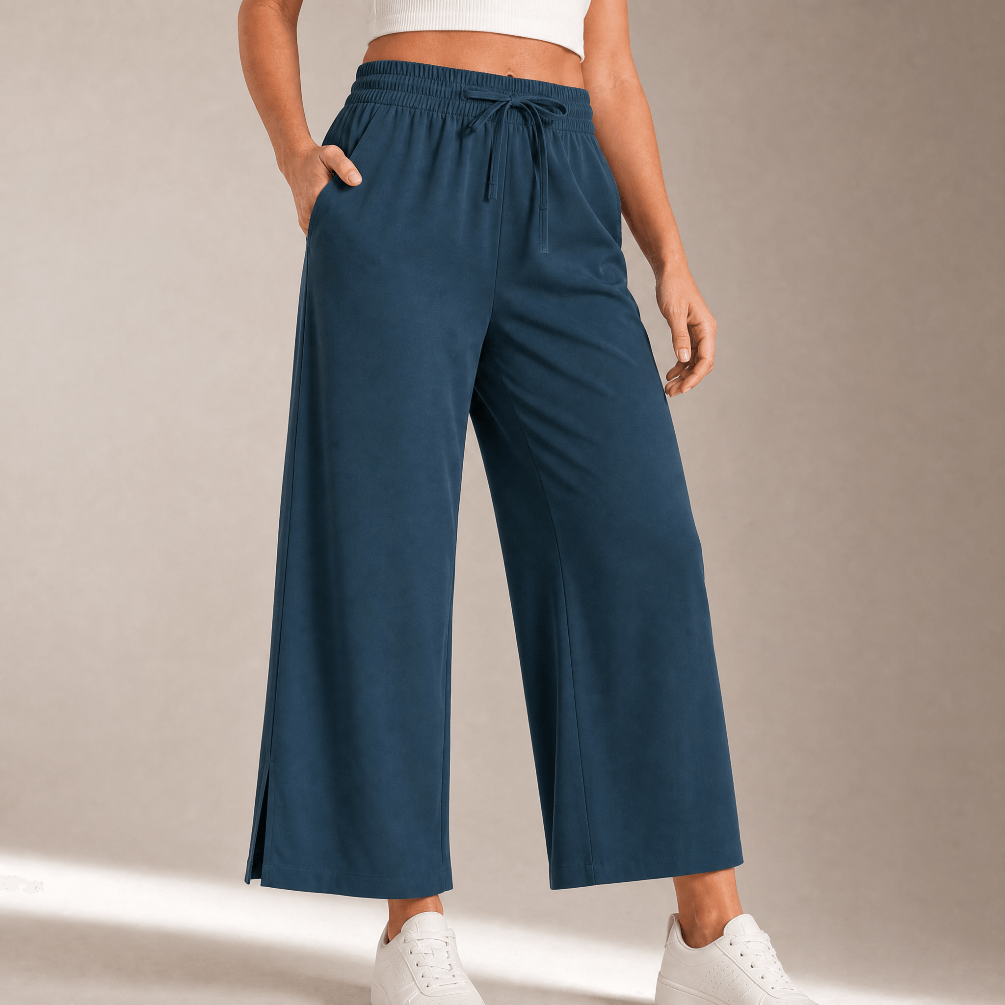 Pantalon Large Femme Veluna – Cropped, Style Épuré