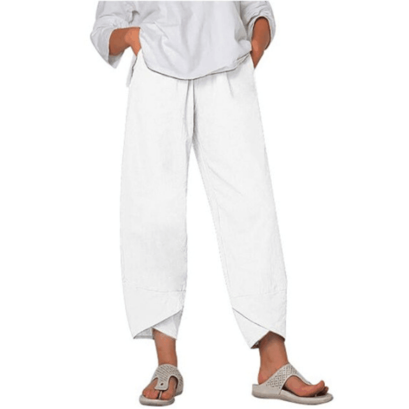 Belythia - Pantalon femme vintage asymétrique taille haute fluide avec poches