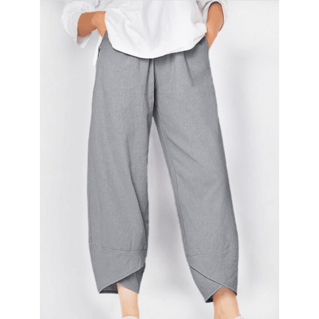 Belythia - Pantalon femme vintage asymétrique taille haute fluide avec poches
